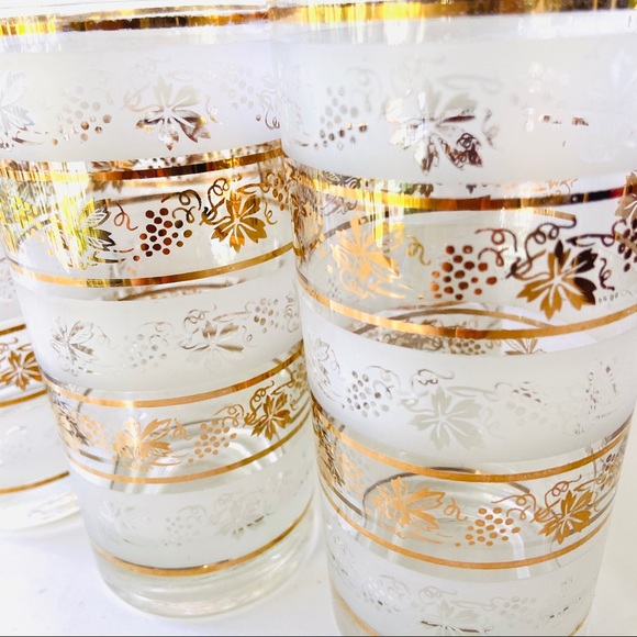 SOLD Vintage Set 6 Frosted Gold Leaf Todd Mid Century Tumblers - MCM Glassware - Picture 4 of 6
